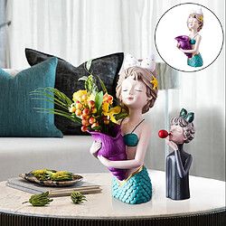 Sculpture De Bureau à Domicile En Résine De Vase à Fleurs Sèches Fille Mignonne Mermaid_Blue pas cher