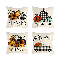 P74 4PCS 45 * 45cm Thanksgiving Couleur Pumpkin motif Linge Taie d'oreiller Maison de vacances Coussin d'oreiller Sofa Coussin Coussin Coussin