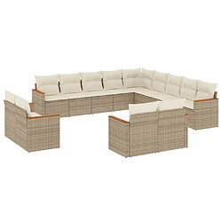 vidaXL Salon de jardin avec coussins 13 pcs beige résine tressée