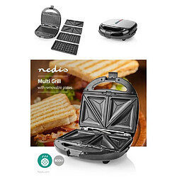 NEDIS GAUFRIER + CROQUE + GRILL 800W- Décor Inox - Plaques interchangeables - Revêtement anti-adhésif- Contrôle Température 