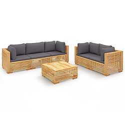 Maison Chic Salon de jardin 6 pcs + coussins - Mobilier/Meubles de jardin - Table et chaises d'extérieur Bois de teck solide -MN93630