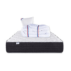 LUXURY LITERIE Matelas 90x190 cm, Sérénité, Ressorts Ensachés, Mousse Haute Densité, ergonomique, Soutien très ferme + Oreiller + Couette