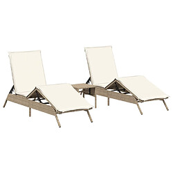 vidaXL Chaises longues lot de 2 avec table beige résine tressée