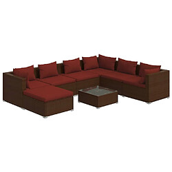 vidaXL Salon de jardin 8 pcs avec coussins résine tressée marron