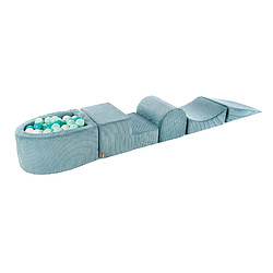 MeowBaby Aire de Jeux en Mousse avec Piscine a Balles, 4 éléments, 100 Balles, Aesthetic, Côtelé, Turquoise : Turquoise/Blanc/Menthe