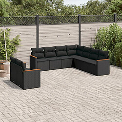 Maison Chic Ensemble Tables et chaises d'extérieur 9 pcs avec coussins,Salon de jardin noir résine tressée -GKD682185