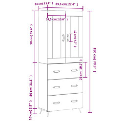 vidaXL Buffet haut Blanc 69,5x34x180 cm Bois d'ingénierie pas cher