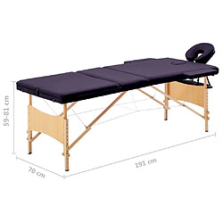 vidaXL Table de massage pliable 3 zones Bois Violet pas cher