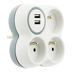 Multiprise 3 prises - Triplite - 3x16A - 2 ports USB - Blanc/Gris - Zenitech