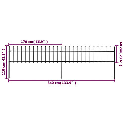 Acheter vidaXL Clôture de jardin avec dessus en lance Acier 3,4 x 0,6 m Noir