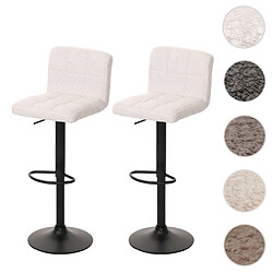 Mendler Lot de 2 tabourets de bar HWC-G87, tabouret de bar, réglable en hauteur pivotant, tissu Boucle (450g/m²) MVG ~ crème-blanc