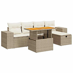 vidaXL Salon de jardin 6 pcs avec coussins beige résine tressée acacia