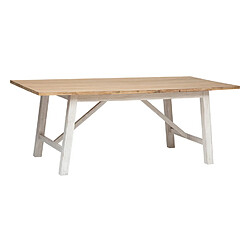 Pegane Table à manger en bois d'acacia et MDF coloris Blanc, naturel - longueur 200 x Profondeur 100 x Hauteur 76 cm