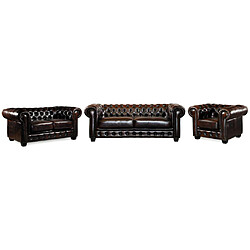 Vente-Unique Canapés chesterfield 3 places 2 places et un fauteuil BRENTON 100% cuir de buffle - Marron reflets châtains