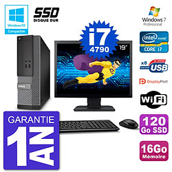 PC Dell 3020 SFF Ecran 19" Intel i7-4790 RAM 16Go SSD 120Go Graveur DVD Wifi W7 - Occasion