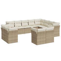 Maison Chic Salon de jardin avec coussins 12 pcs | Ensemble de Table et chaises | Mobilier d'Extérieur beige résine tressée -GKD36143