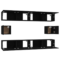 Maison Chic Ensemble de meubles TV 6 pcs | Banc TV Moderne pour salon | Meuble de Rangement - Noir Bois d'ingénierie -MN90003 pas cher