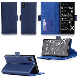 Sony Xperia XA1 : Housse Portefeuille luxe bleue Style Cuir avec stand - Etui bleu coque de protection Sony XA 1 2017 Dual SIM avec porte cartes - Accessoires pochette XEPTIO : Exceptional case