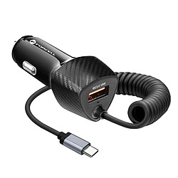 Chargeur Voiture USB 38W QC 3.0 + Câble USB-C PD Intégré Forcell Noir Carbone