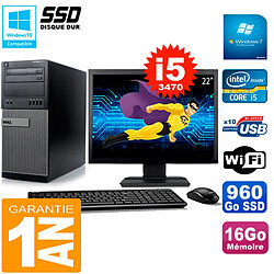 PC Tour DELL 7010 Ecran 22" Core I5-3470 RAM 16Go Disque 960 Go SSD Wifi W7 - Occasion