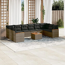 Maison Chic Salon de jardin 11 pcs avec coussins | Ensemble de Table et chaises | Mobilier d'Extérieur gris résine tressée -GKD54959