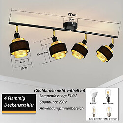 Avis NETTLIFE 4 spots plafonnier métal E14 noir vintage pour salon avec spot rétro chambre en or industriel orientable pour cuisine couloir salle à manger
