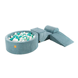 MeowBaby Aire de Jeux en mousse avec Piscine a Balles, 3 éléments, 200 Balles, Aesthetic, Côtelé, Turquoise : Turquoise/Blanc/Menthe