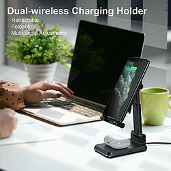 Acheter Chrono Double Chargeur sans Fil 3 en 1 Qi Chargeur Induction QC 3.0 10W Rapide Station de Charge, Support de Téléphone Réglables PC pour iPhone, Apple, Samsung Galaxy, Huawei, Casque, AirPods Pro/2,(noir)