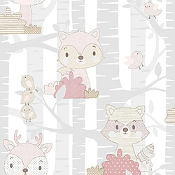 Noordwand Papier peint Mondo baby Forest Animals Gris et rose