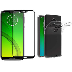 Xeptio Motorola Moto G7 POWER verre trempé protection écran vitre Full cover noir ET coque transparente