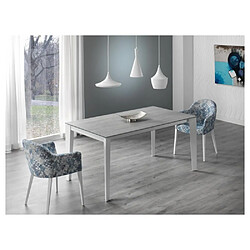 Inside 75 Table repas extensible GEO 10 couverts 140/240x90cm pieds blancs plateau céramique gris