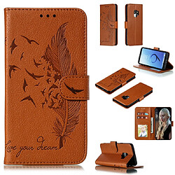 Wewoo Coque Etui en cuir à rabat avec motif de plume litchi porte-cartes et et fentes pour cartes Galaxy S9 Marron