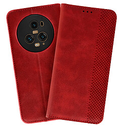 Avizar Étui pour Honor Magic 5 Pro portefeuille support vidéo motif croisillon Rouge pas cher