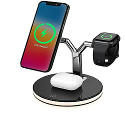 Chrono Station de charge sans fil 3 en 1, compatible avec MagSafe | Station d'accueil sans fil pour iPhone 12 | Charge rapide 15W | Apple Watch, Airpods | Lumière de charge LED intelligente,(noir)