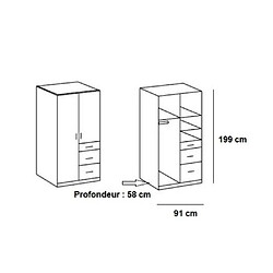 Inside 75 Armoire rangement LAVAL chêne façade blanc mat 2 portes 3 tiroirs
