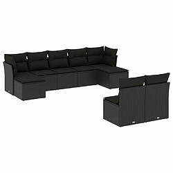 Maison Chic Salon de jardin 9 pcs avec coussins | Ensemble de Table et chaises | Mobilier d'Extérieur noir résine tressée -GKD82027