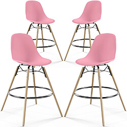 ICONIK INTERIOR Tabourets de Bar - Design Scandinave - Pieds en Bois - Lot de 4 - Skögur Rose