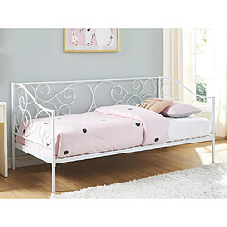 Vente-Unique Lit banquette VIVIAN - 90 x 200 cm - Métal - Blanc + matelas