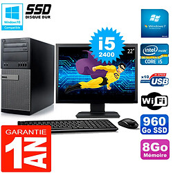 PC Tour DELL 7010 Ecran 22" Core I5-2400 RAM 8Go Disque 960 Go SSD Wifi W7 - Occasion