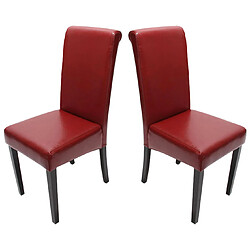 Mendler Lot de 2 chaises de séjour Novara II, cuir ~ rouge/pieds foncés