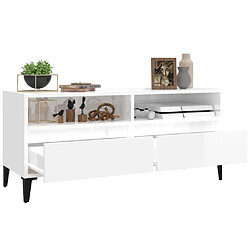 Maison Chic Meuble TV scandinave - Banc TV pour salon blanc brillant 100x34,5x44,5 cm bois d'ingénierie -MN71864 pas cher