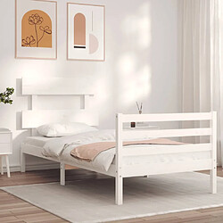 Avis Maison Chic Lit adulte - Cadre Structure de lit avec tête de lit Contemporain blanc 90x200 cm bois massif -MN27295