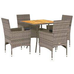 vidaXL Ensemble à manger de jardin et coussins 5 pcs gris rotin acacia