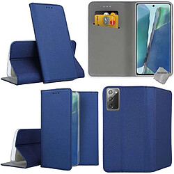 Htdmobiles Housse etui portefeuille avec coque intérieure en silicone pour Samsung Galaxy Note 20 + verre trempe - BLEU MAGNET