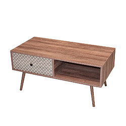 Toilinux Table basse Baobab en MDF 1 tiroirs et 1 niche ouverte - L.100 cm x H.45,5 cm - Marron