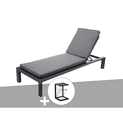 Transat en aluminium Évasion Anthracite/Graphite avec table d'appoint - Hespéride