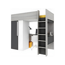 Acheter Vente-Unique Lit mezzanine 90 x 200 cm avec armoire et bureau - Anthracite et blanc - NICOLAS II