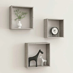 Maison Chic Lot de 3 Étagères murales,Étagère Rangement flottate sous forme de cube Gris béton -MN30728