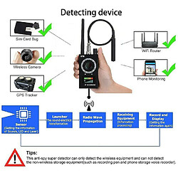 Chrono Détecteur de signal Signal sans fil Tracker pour l'écoute de l'oreille caméra d'épingle g319 détecteur anti-espion Liste de périphérique d'écoute(or)