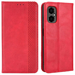 Etui en PU texture rétro, absorption magnétique avec support pour votre Xiaomi Poco M4 5G - rouge